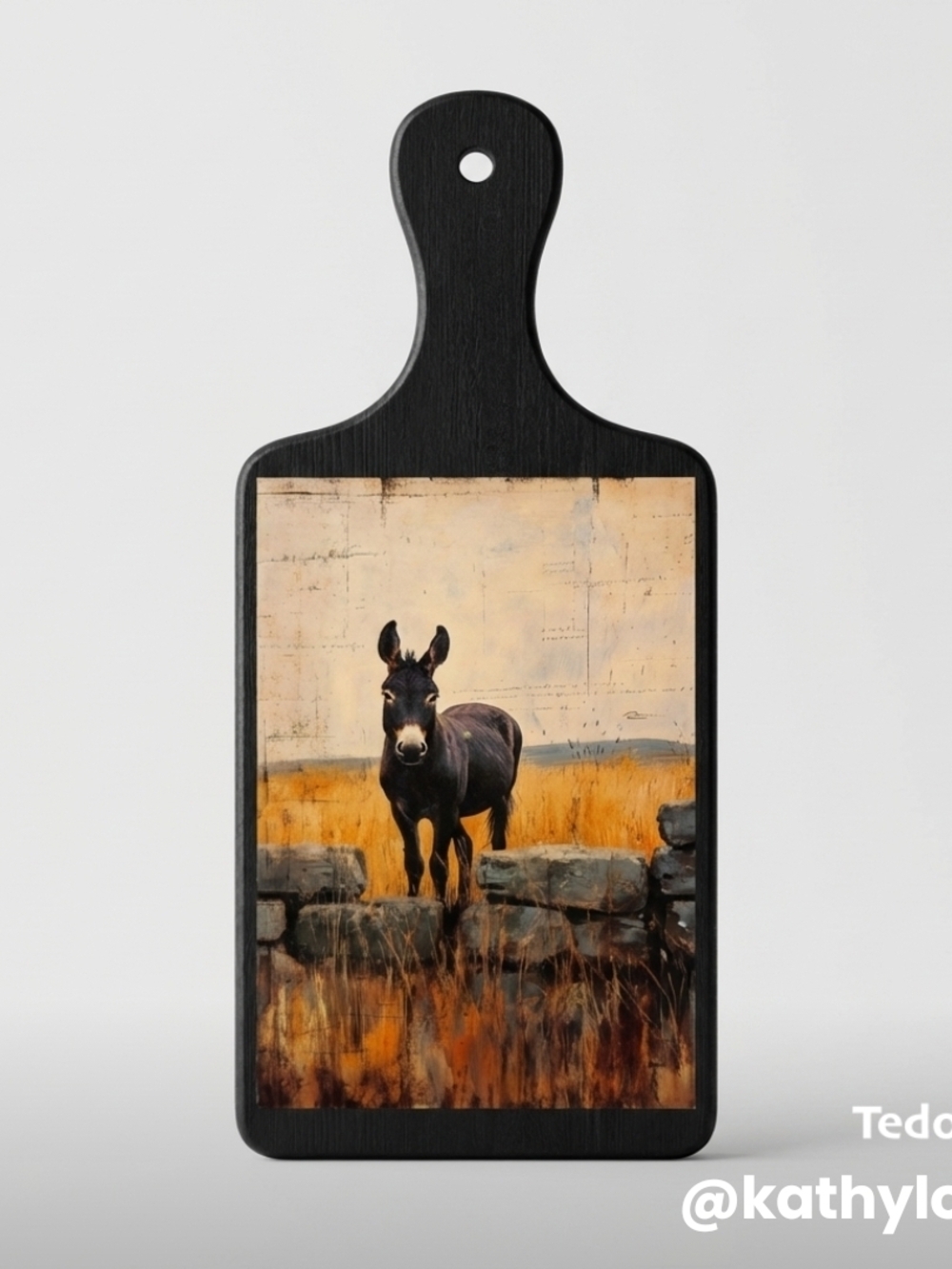Donkey Art Serving Board – Black Frame with Rustic Field Artwork
